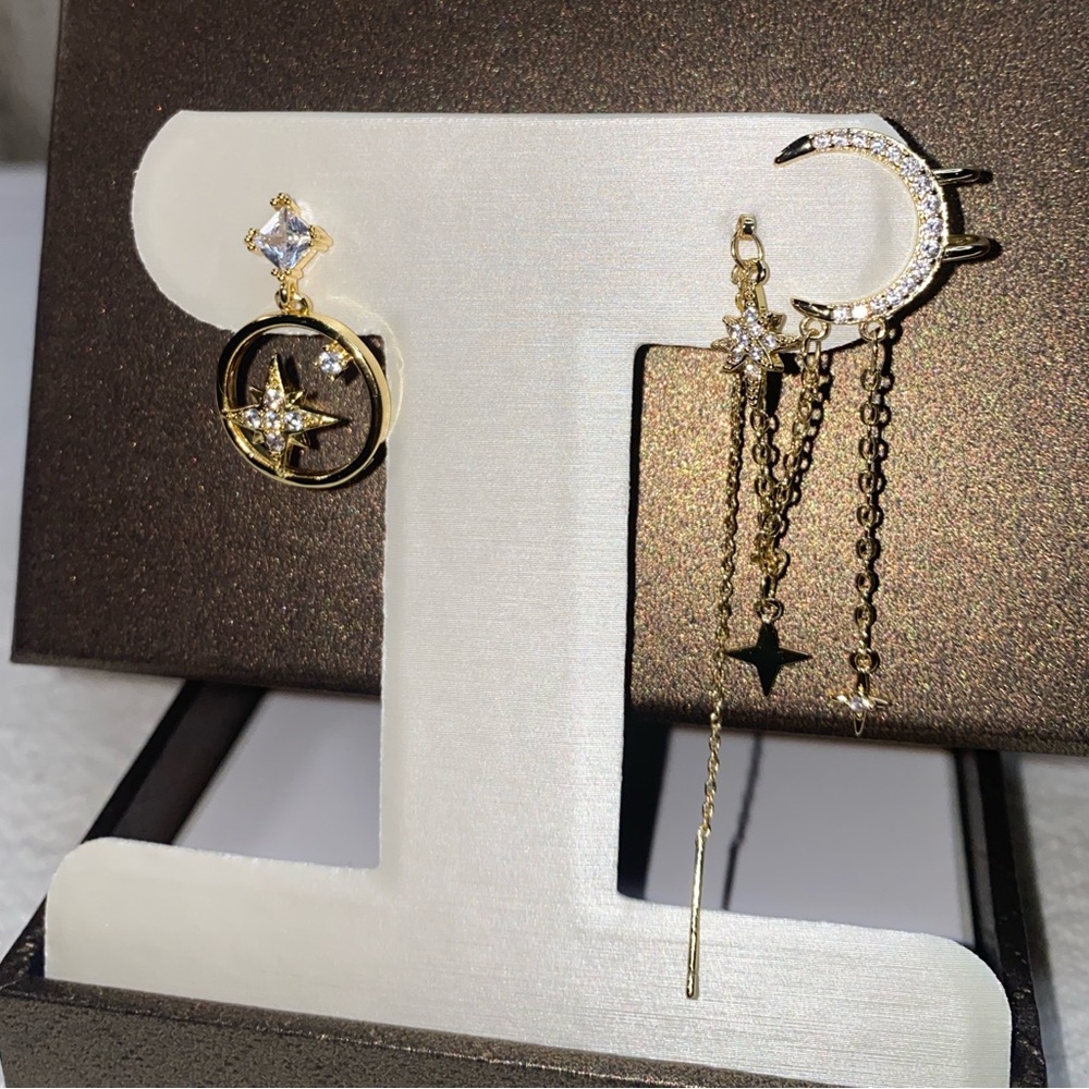 Gold Moon & Star Dangle Earring/Cuff